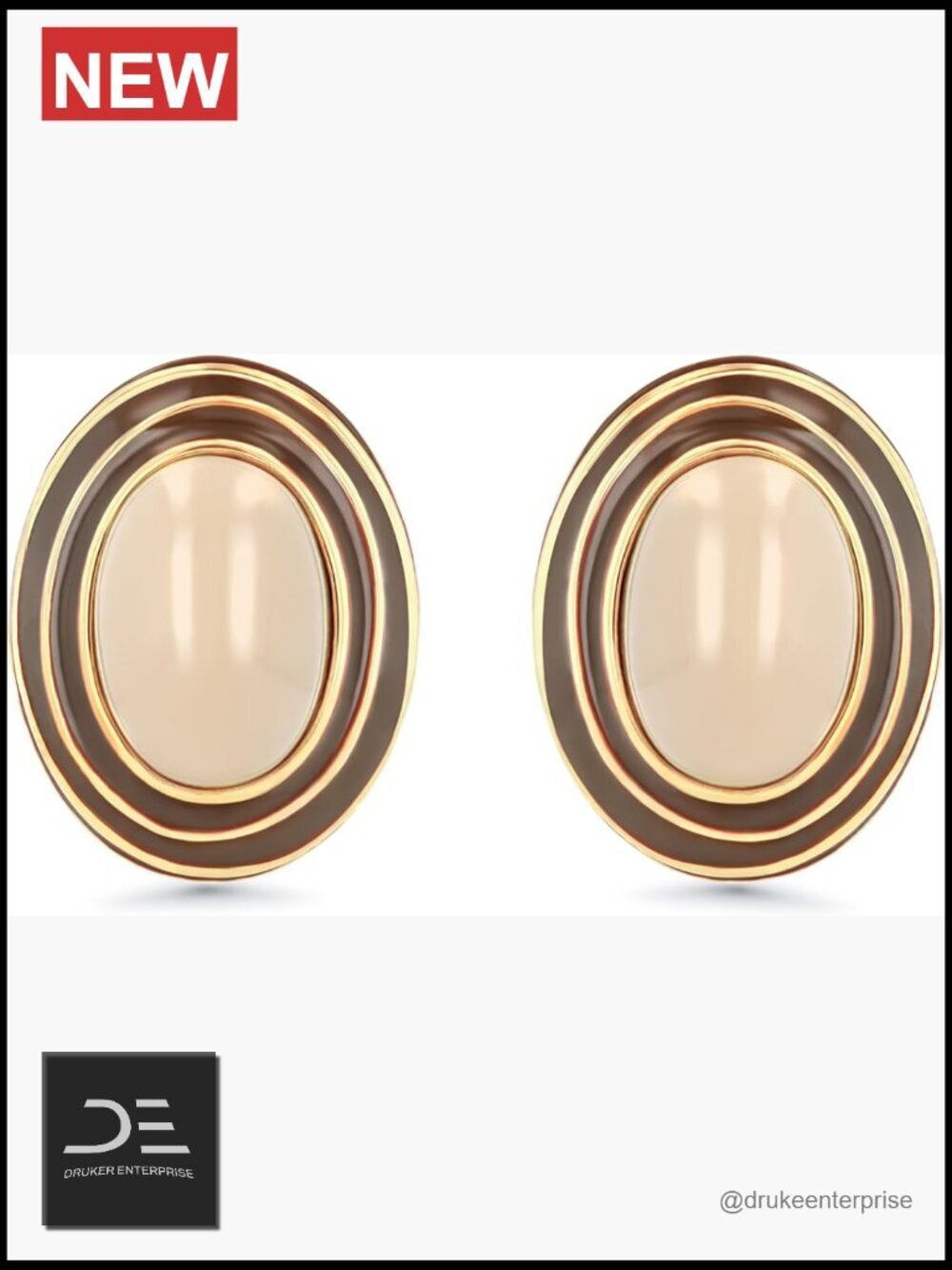 Large Chunky Round Oval Button Stud Earrings 18K Gold Plated Enamel